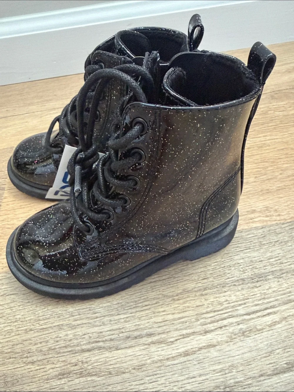 NWT Kids Black Glitter Lace-Up Boots
